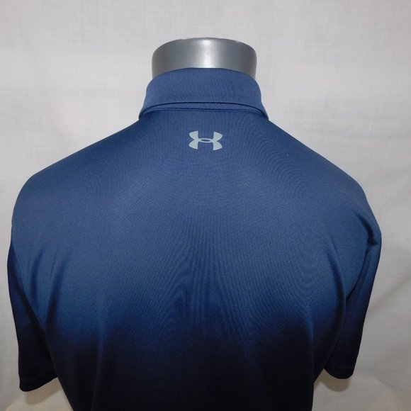 Under Armour Mens L Blue Striped Loose Heatgear Coolswitch Golf polo Shirt - Picture 11 of 11